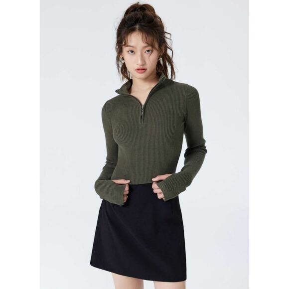 NWT Cider Solid Zipper Up Knitted Crop Top 4X - Picture 5 of 7